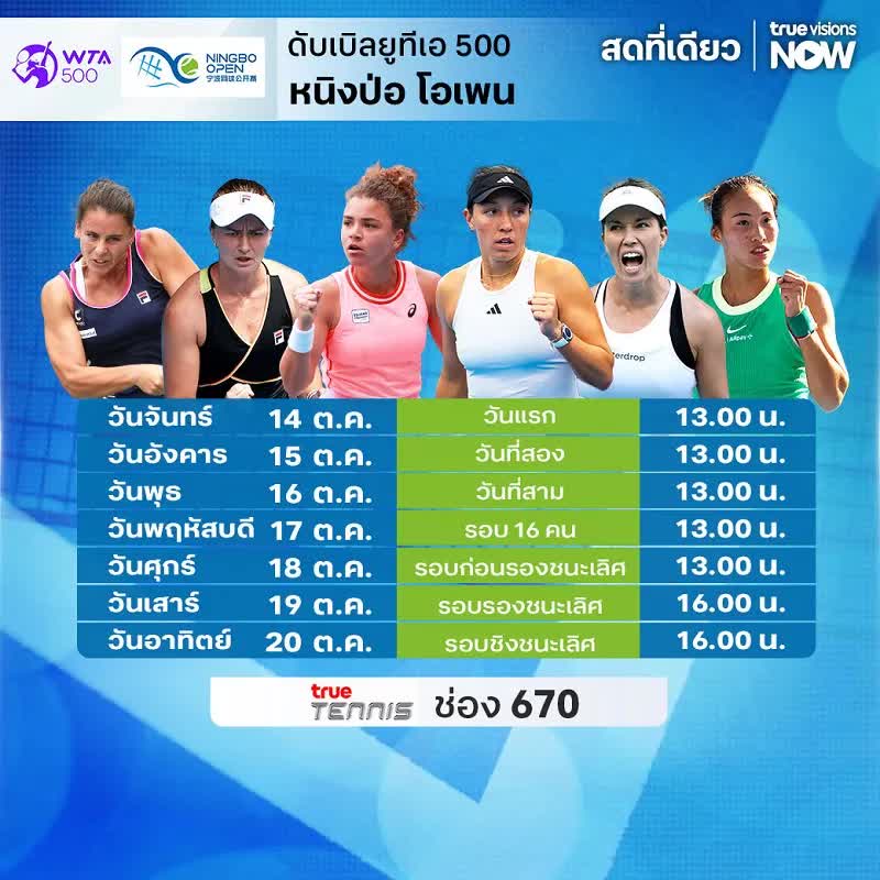 ดูบอลสด: WTA 1000 หนิงป่อ โอเพ่น 2024